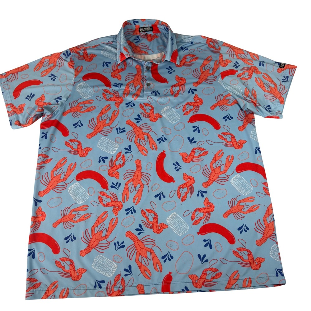 Raised By Coyotes Lobster Boil Polo Shirt Mens‎ 2XL Blue Polyester Coastal Golf